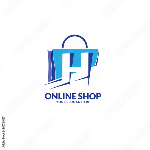 abstract blue bag with letter h, usable for online shopping logo design vector