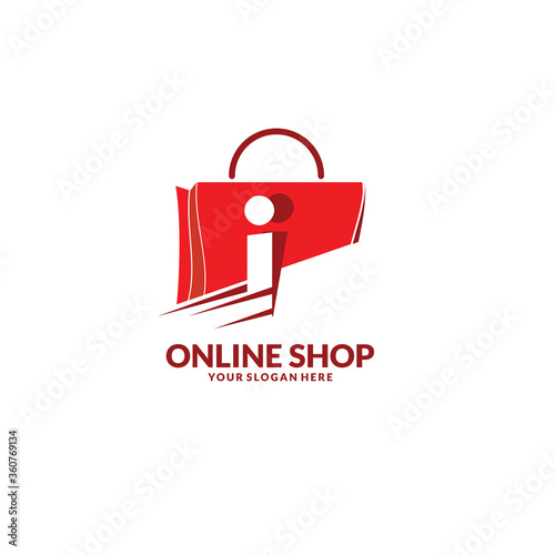online shopping logo , abstract red bag with letter i