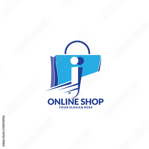 online shopping logo , abstract blue bag with letter j