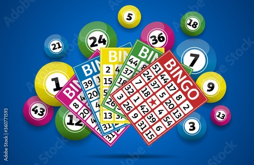 Bingo lottery balls and bingo cards concept vector illustration
