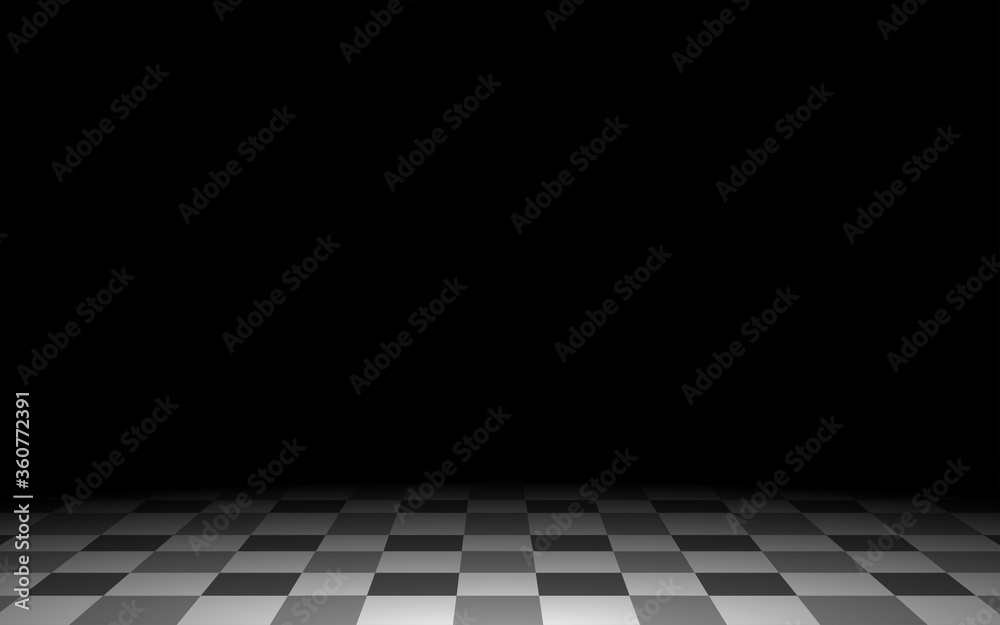 black and white tile floor and spotlight in the dark room