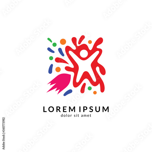 Kids play colorful logo vector, Children logo designs, happy child design concept, kid education logo, logo element template