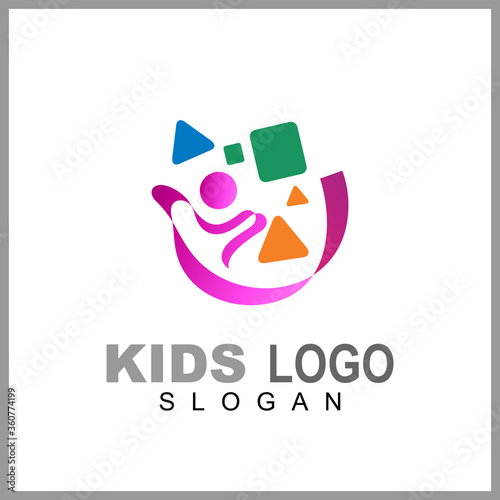 Kids play colorful logo vector, Children logo designs, happy child design concept, kid education logo, logo element template
