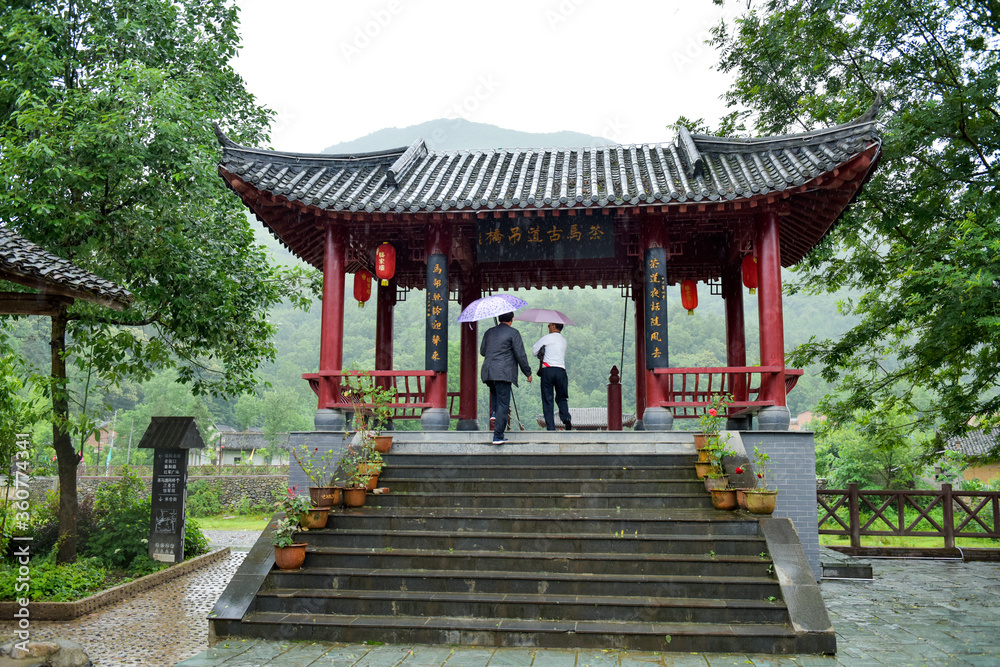 Xixiang, Shaanxi Province, China - May 26, 2018: suspension bridge of ancient tea horse road in China Xixiang, Shaanxi Province, China - May 26, 2018: suspension bridge of ancient tea horse road in China