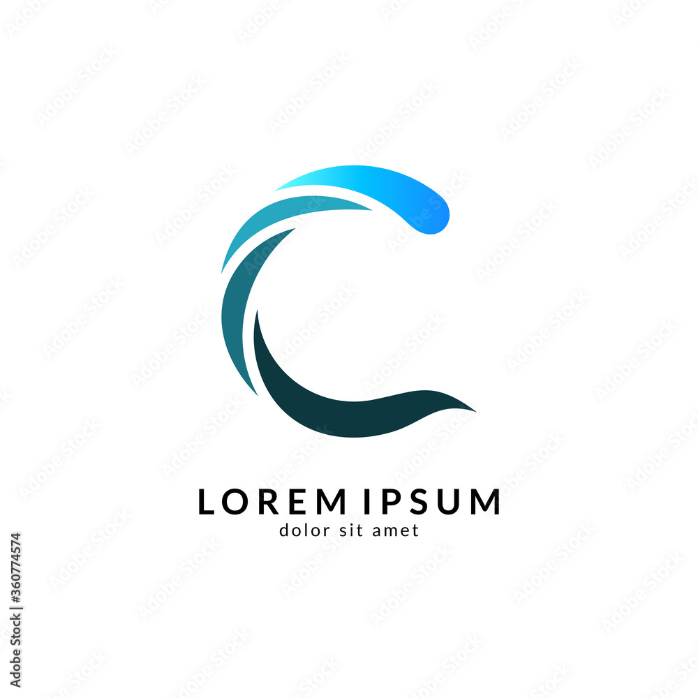 Wave letter c logo vector, c letter mark, initial letter c business name Wave letter c logo vector, c letter mark, initial letter c business name