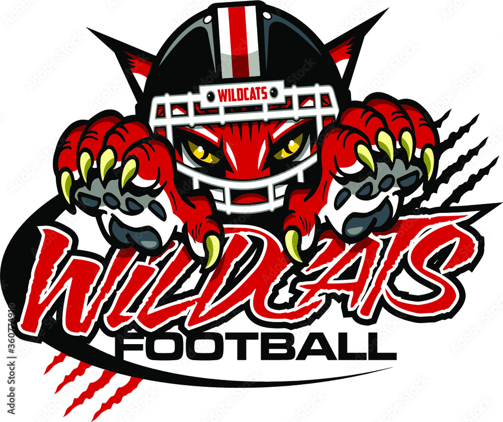 wildcats football team design with mascot and claws for school, college or league