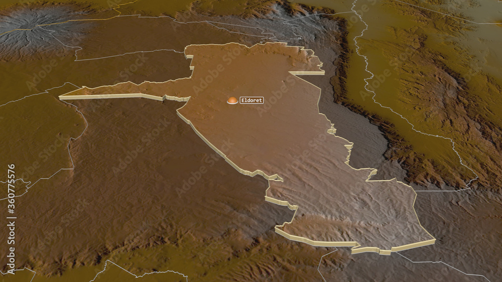 Uasin Gishu, Kenya - extruded with capital. Relief Uasin Gishu, Kenya - extruded with capital. Relief