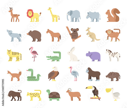 Fototapeta Naklejka Na Ścianę i Meble -  wild animals flat vector icons