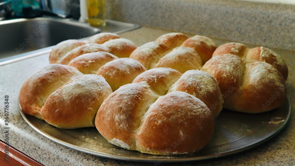 Common Chilean cuisine. La Maraqueta is a common bread eaten by most chileans on a daily basis.