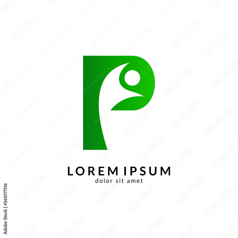 Obraz premium Human Letter P Logo Design. Initial Letter Combination With People Logo Concept. Unique Lettermark Symbol