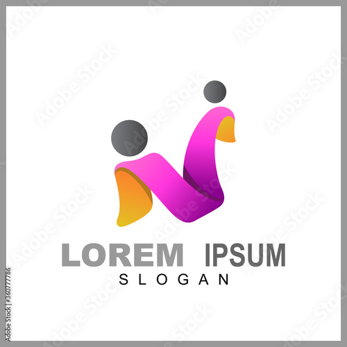 Human Letter N Logo Design. Initial Letter Combination With People Logo Concept. Unique Lettermark Symbol