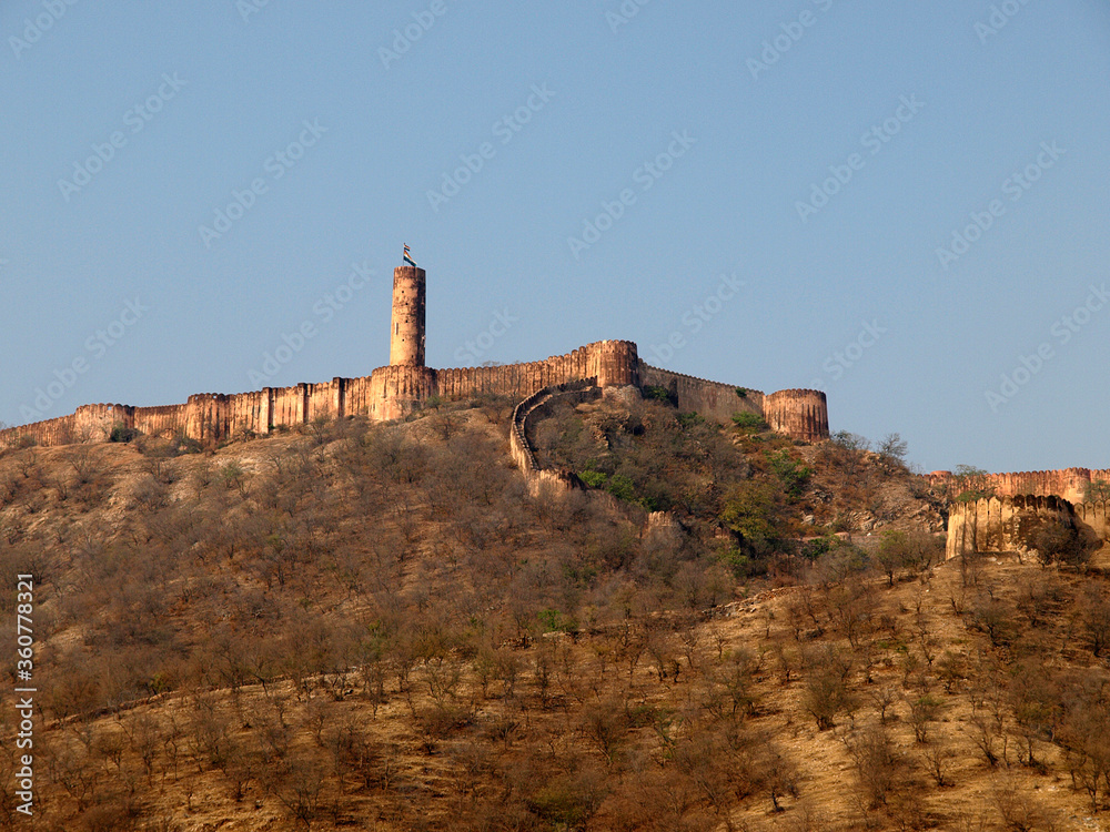 Jaigarh Fort located on hte peak of Aravalli range of hills, Jaipur, India