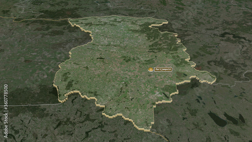 Marijampoles, Lithuania - extruded with capital. Satellite photo