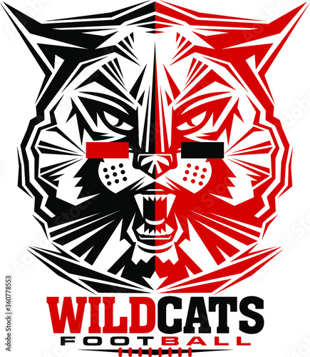 wildcats football team design with mascot and laces for school, college or league