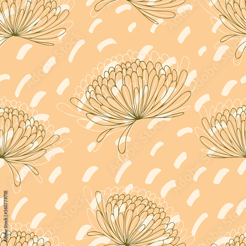 Seamless vector pattern with chrysanthemum flowers.