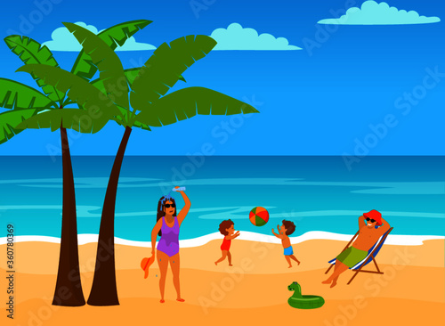 Family vacation on the beach and happy holiday