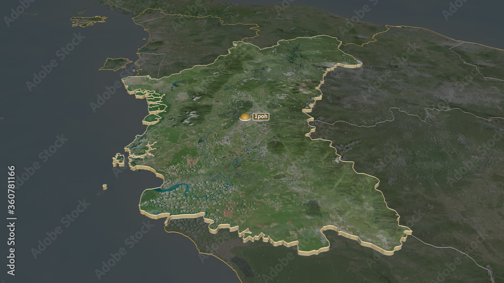Perak, Malaysia - extruded with capital. Satellite Perak, Malaysia - extruded with capital. Satellite