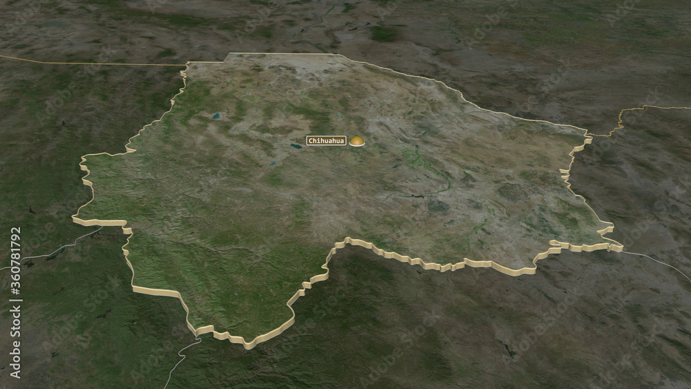 Chihuahua, Mexico - extruded with capital. Satellite Chihuahua, Mexico - extruded with capital. Satellite