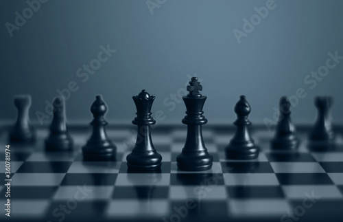 Black chess pieces on chess board