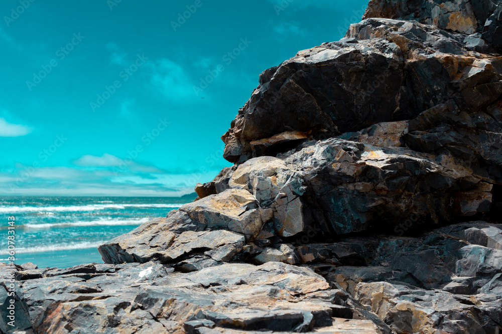 Rock formation on beach in california