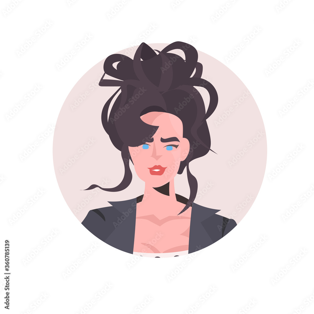 brunette young woman profile avatar beautiful girl face female cartoon ...