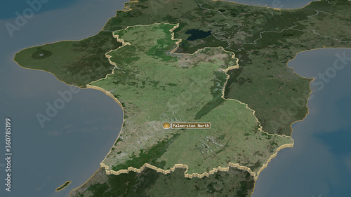 Manawatu-Wanganui, New Zealand - extruded with capital. Satellite