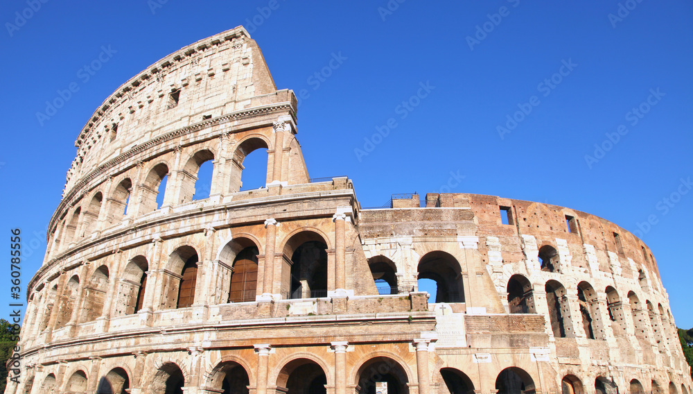 A view of the exterior of the Colosseum in Rome, Italy.
