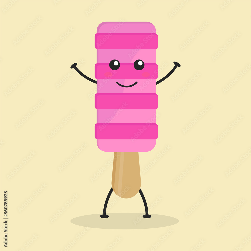 Cute Flat Cartoon Ice Cream Illustration. Vector illustration of cute ice cream with a smiling expression. Cute ice cream mascot design Cute Flat Cartoon Ice Cream Illustration. Vector illustration of cute ice cream with a smiling expression. Cute ice cream mascot design