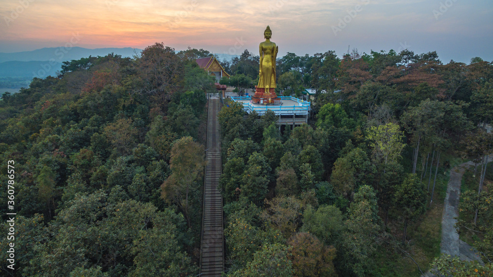 .aerial view stairway to the highest temple Wat Prathat Doi Wao at Mae Sai Chiang Rai Thailand