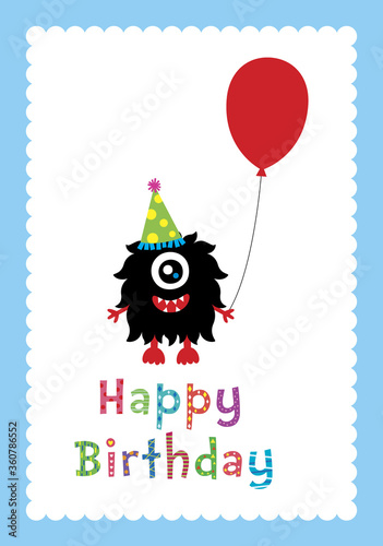 cute monster happy birthday greeting card vector