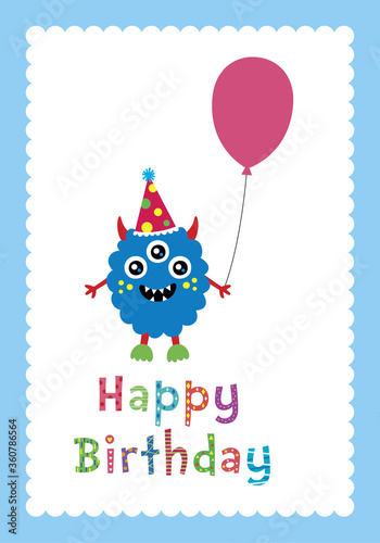 cute monster happy birthday greeting card vector