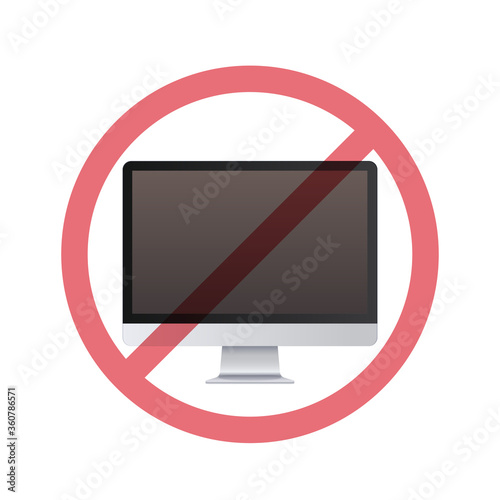 monitor in prohibition sign digital detox concept do not use computer vector illustration