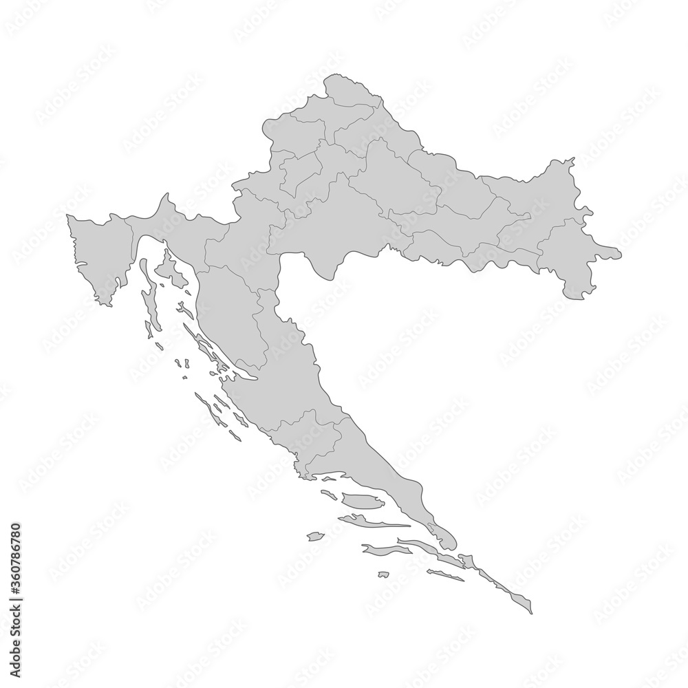 Map of Croatia divided to regions. Outline map. Vector illustration.