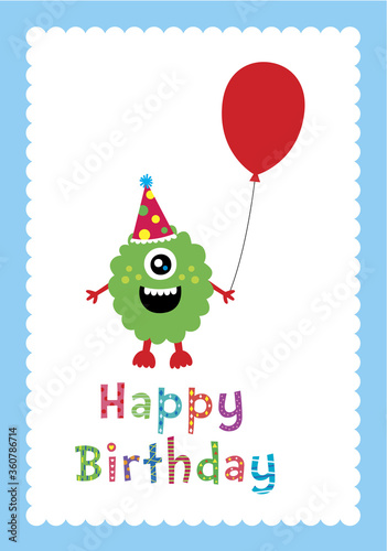 cute monster happy birthday greeting card vector