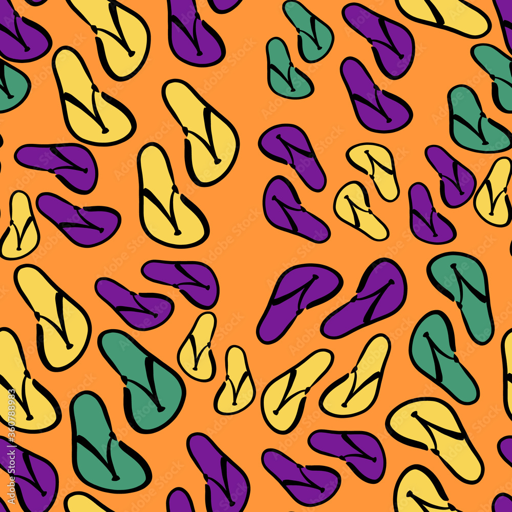 A pattern Of painted summer purple, yellow, and green slates on an orange background. Vector illustrations for backgrounds and fabrics. A pattern Of painted summer purple, yellow, and green slates on an orange background. Vector illustrations for backgrounds and fabrics.