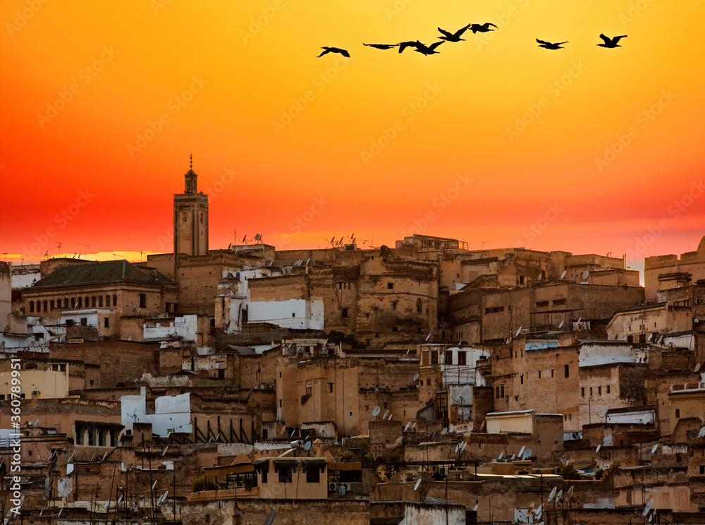sunset over the city of fes, morocco