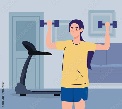 exercise at home, woman practicing sport, using the house as a gym vector illustration design
