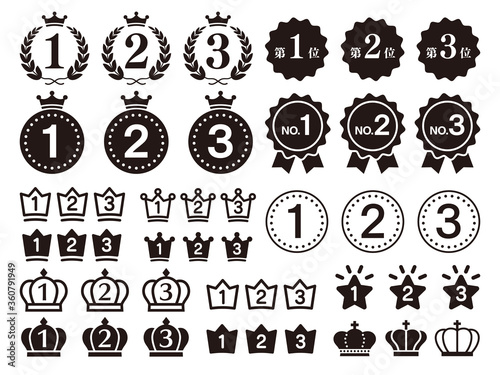 白黒のランキングアイコンセット-Vector ranking icon