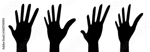 Hands up set. Vector perspective illustration. Wave hands