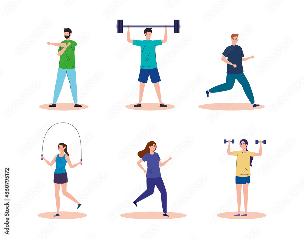 sport, group people practicing sport, healthy lifestyle vector illustration design