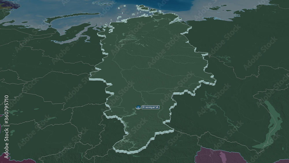 Krasnoyarsk, Russia - extruded with capital. Administrative