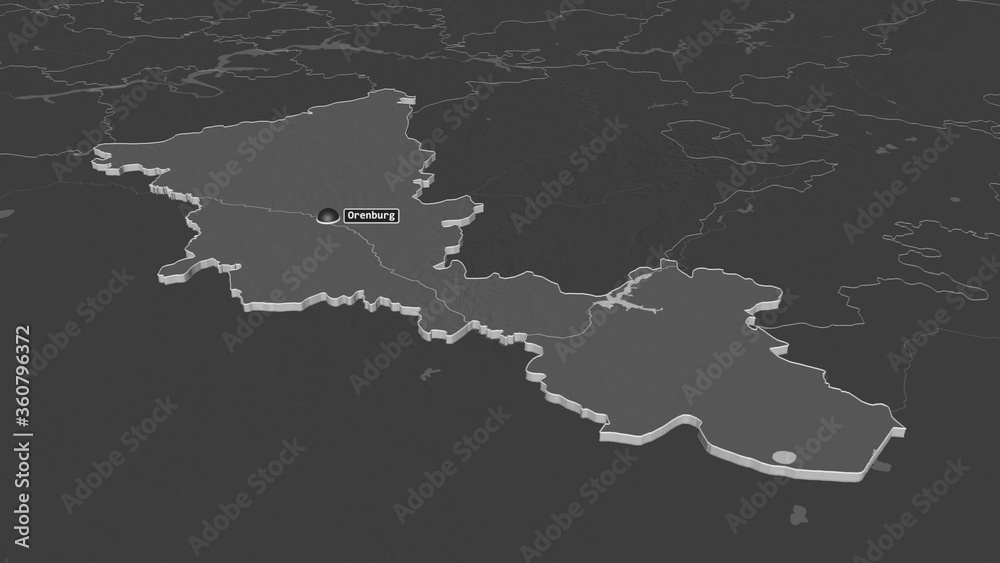Orenburg, Russia - extruded with capital. Bilevel Orenburg, Russia - extruded with capital. Bilevel