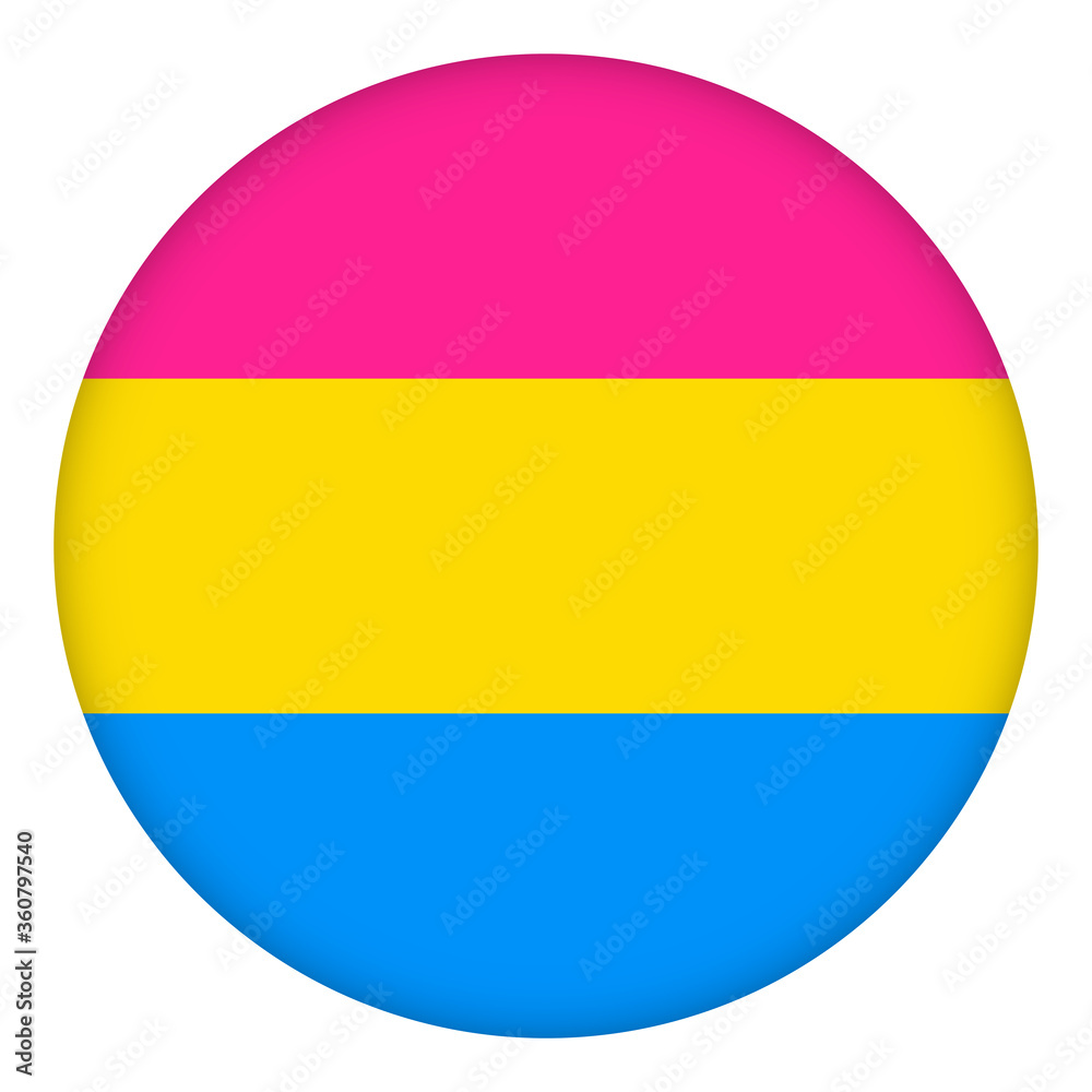 Flag Pansexual round icon, round badge or button. Template design, vector illustration. Love wins. Pansexual logo symbol sticker in rainbow colors. Pride collection, accessory kit.