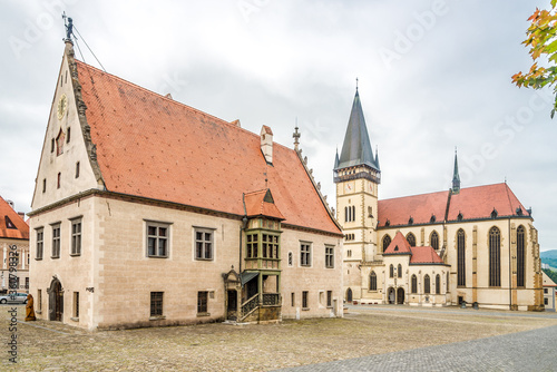 View at the Town hall place with Basilica of St.Aegidius and Town hall in Bardejov, Slovakia © milosk50