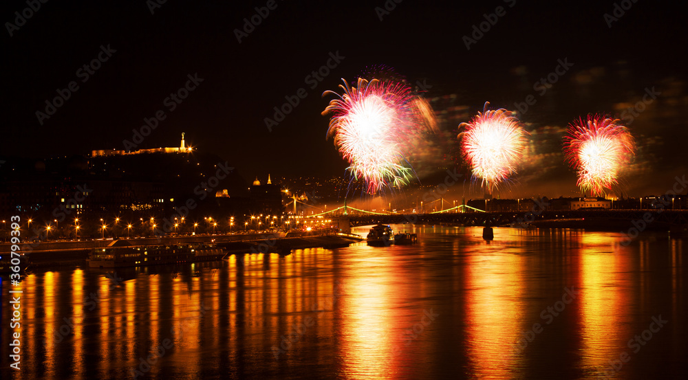 fireworks over the river danube, Budapest