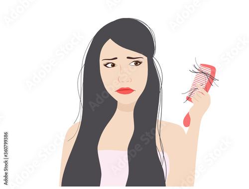 Falling hair woman, hair loss problem isolated vector illustration. Hair care and hair problem concept. 