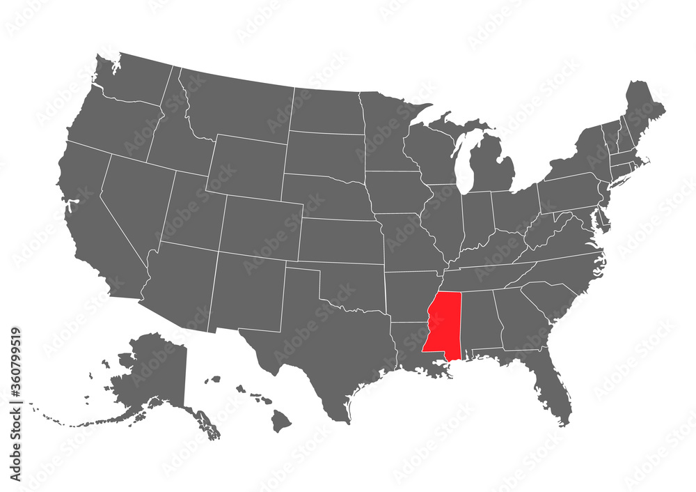 mississippi vector map. High detailed illustration. United state of America country