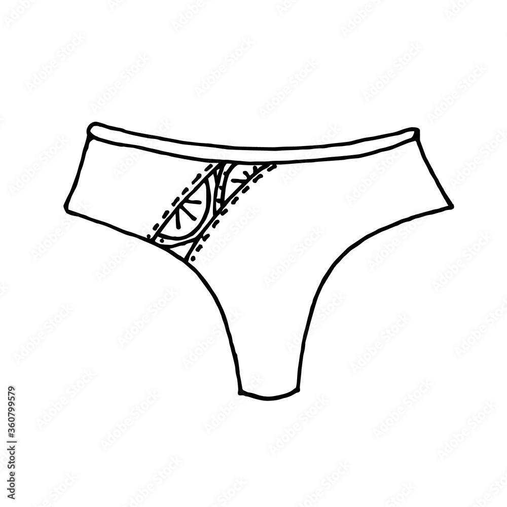 Hand drawn cute brazilian underpants with a pattern. Black and white vector illustration. Isolated on a white background. Hand drawn cute brazilian underpants with a pattern. Black and white vector illustration. Isolated on a white background.