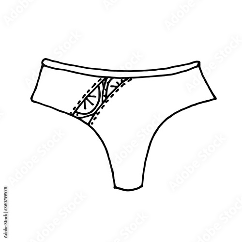 Hand drawn cute brazilian underpants with a pattern. Black and white vector illustration. Isolated on a white background.