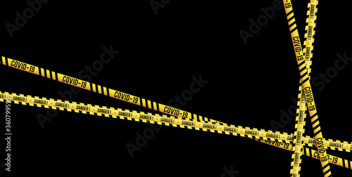 Wallpaper Mural Strips of quarantine, coronavirus tape border. Set of warning coronavirus stripes. Isolated on black background. Torontodigital.ca